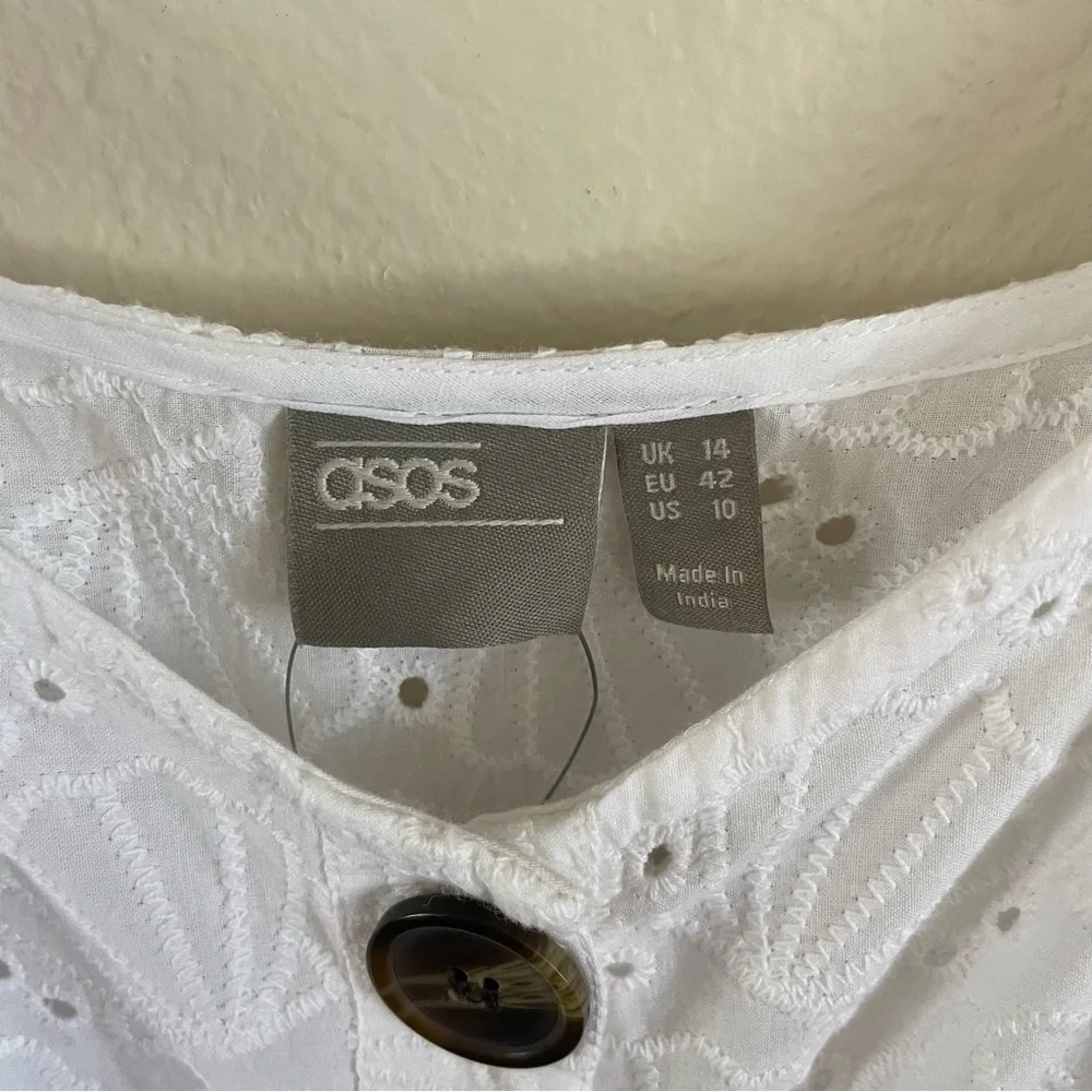 NWT ASOS Seashell Embroidered Eyelet Mini  Dress Cotton White Size 10